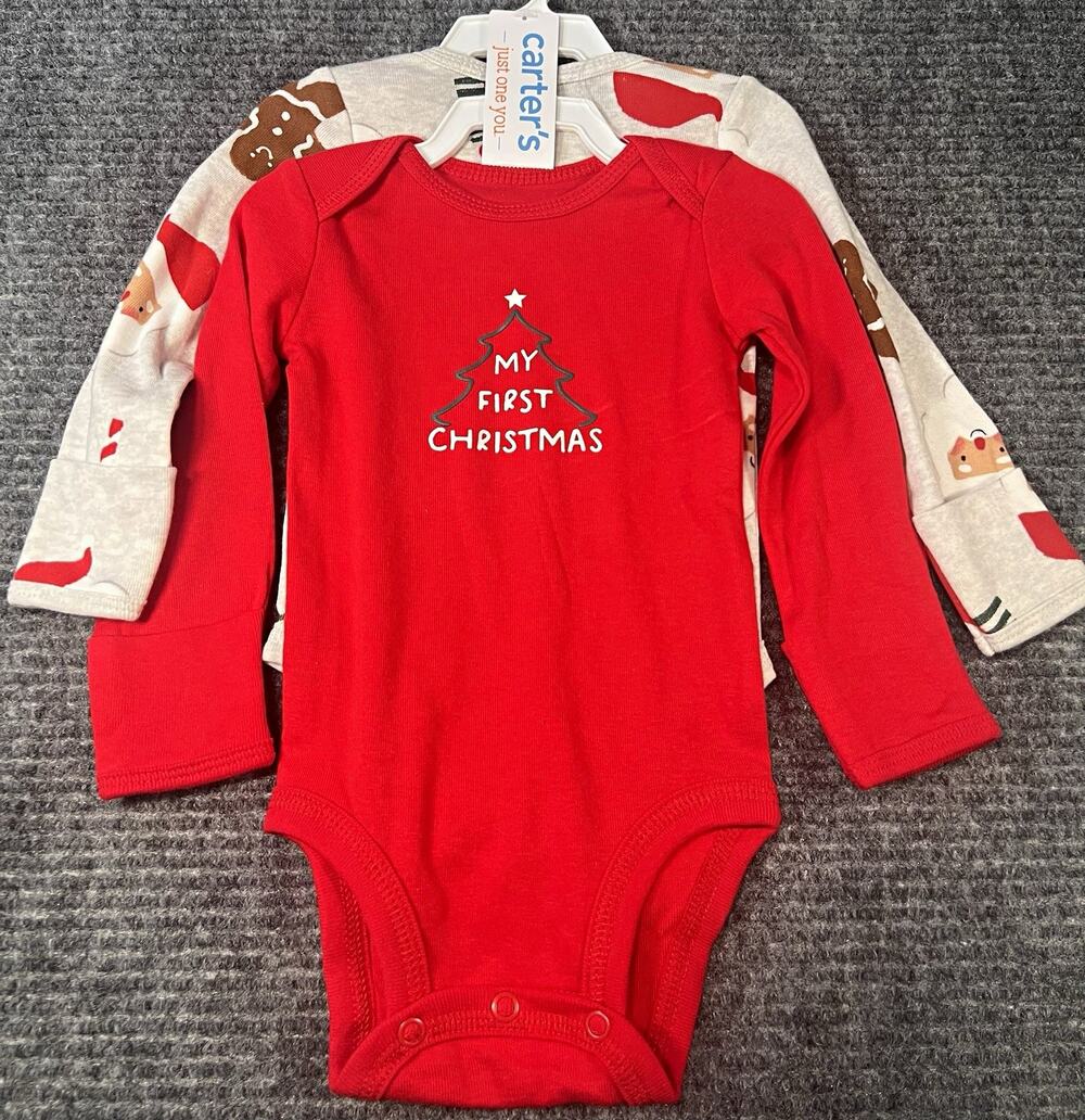 Carter’s Just One You Baby 3M My First Christmas 2 Bodysuit Set NWT